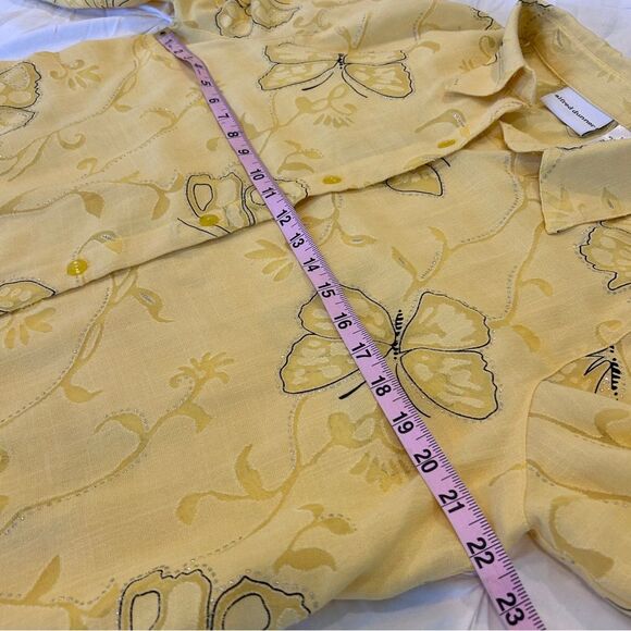 Alfred Dunner Women's Yellow Butterfly Embossed Button Up 3/4 Sleeves Size 14 - Picture 9 of 10